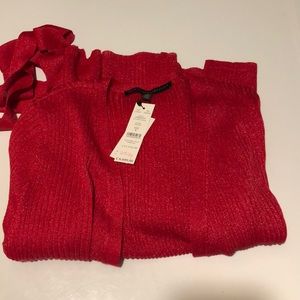 NWT duster sweater red sparkly size s WHBM